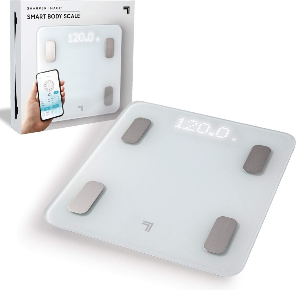 Digital Weight Scale SHARPER IMAGE Bathroom Bluetooth/Android  iOS App Compatible, Tracks Body Fat, BMI, Bodyweight for Health and Fitness Success, Saves up to 10 User Profiles for Accurate Tracking