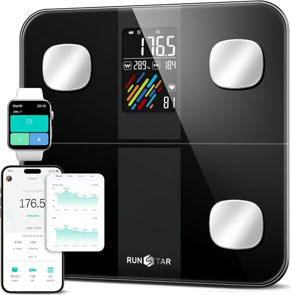 RunSTAR Smart Scale for Body Weight and Fat Percentage, High Accuracy Digital Bathroom Scale with Large Display Weighing Machine for 15 Body Composition Metrics, 400lb, FSA HSA Eligible