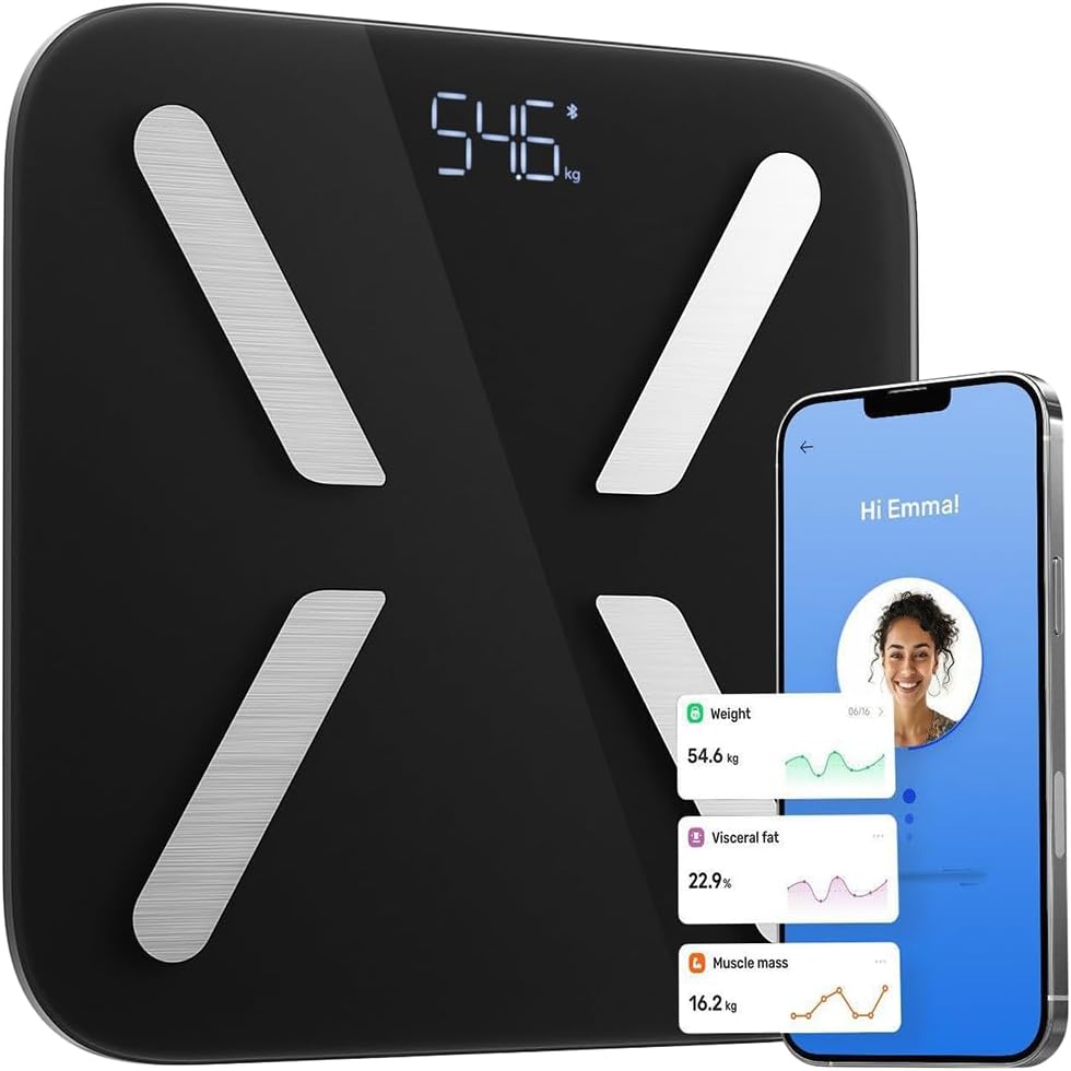 T Electronics - Smart Body Weight Scale - Digital Scales for bathroom use - 14 Different Parameters - 440lb - Black
