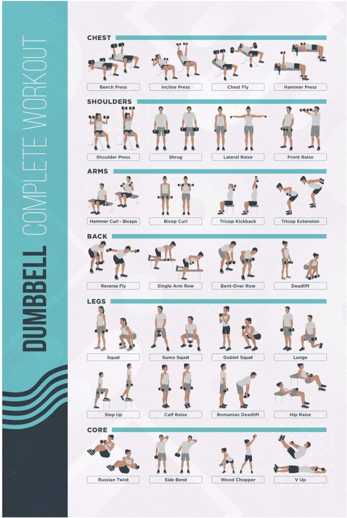 FitMate Dumbbell Workout Exercise Poster - Workout Routine with Free Weights, Home Gym Decor, Room Guide