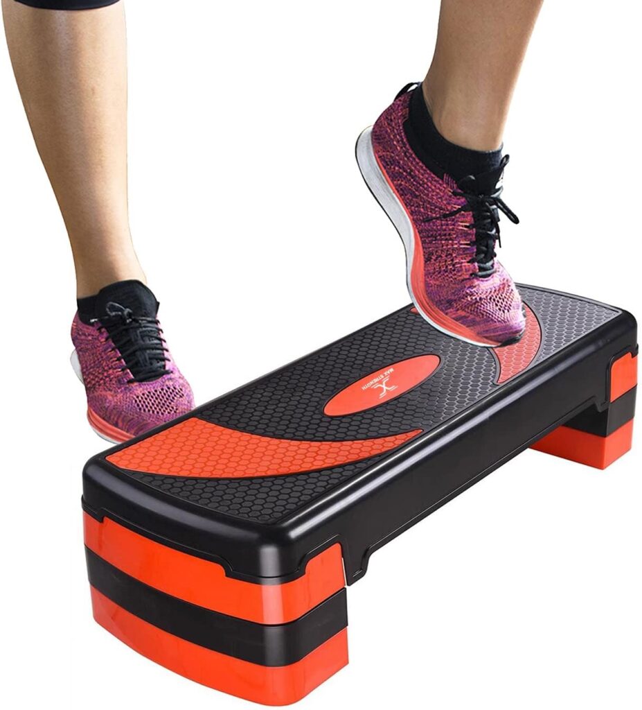 MAXSTRENGTH Fitness Stepper for Exercise Workout 5 Height Level Adjustable 10cm 15cm 20cm 25cm 30cm Non-Slip Step Platform for Aerobic Exercise Stamina Cardio Yoga Routines Training