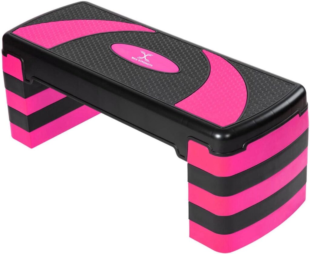 MAXSTRENGTH Fitness Stepper for Exercise Workout 5 Height Level Adjustable 10cm 15cm 20cm 25cm 30cm Non-Slip Step Platform for Aerobic Exercise Stamina Cardio Yoga Routines Training