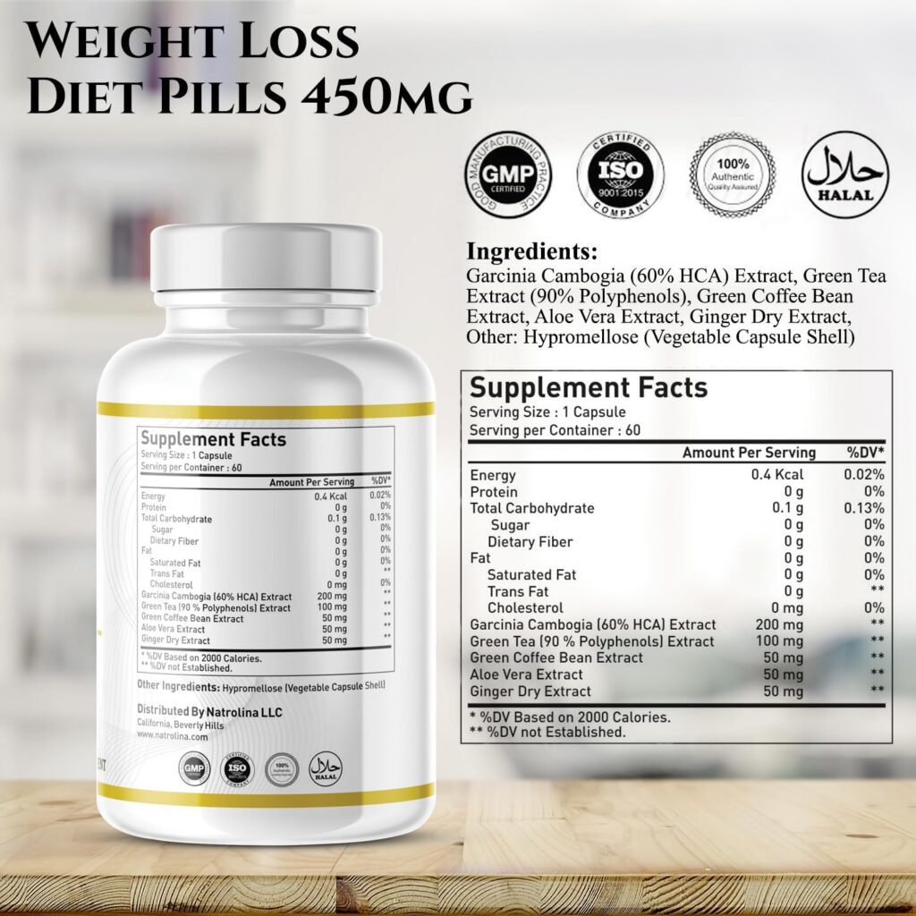 Natrolina 100% Natural Slimming Weight Loss Diet Pills 60 Capsules | Excellent for Keto Diet | Non-Prescription Weight Loss Aid Supplements