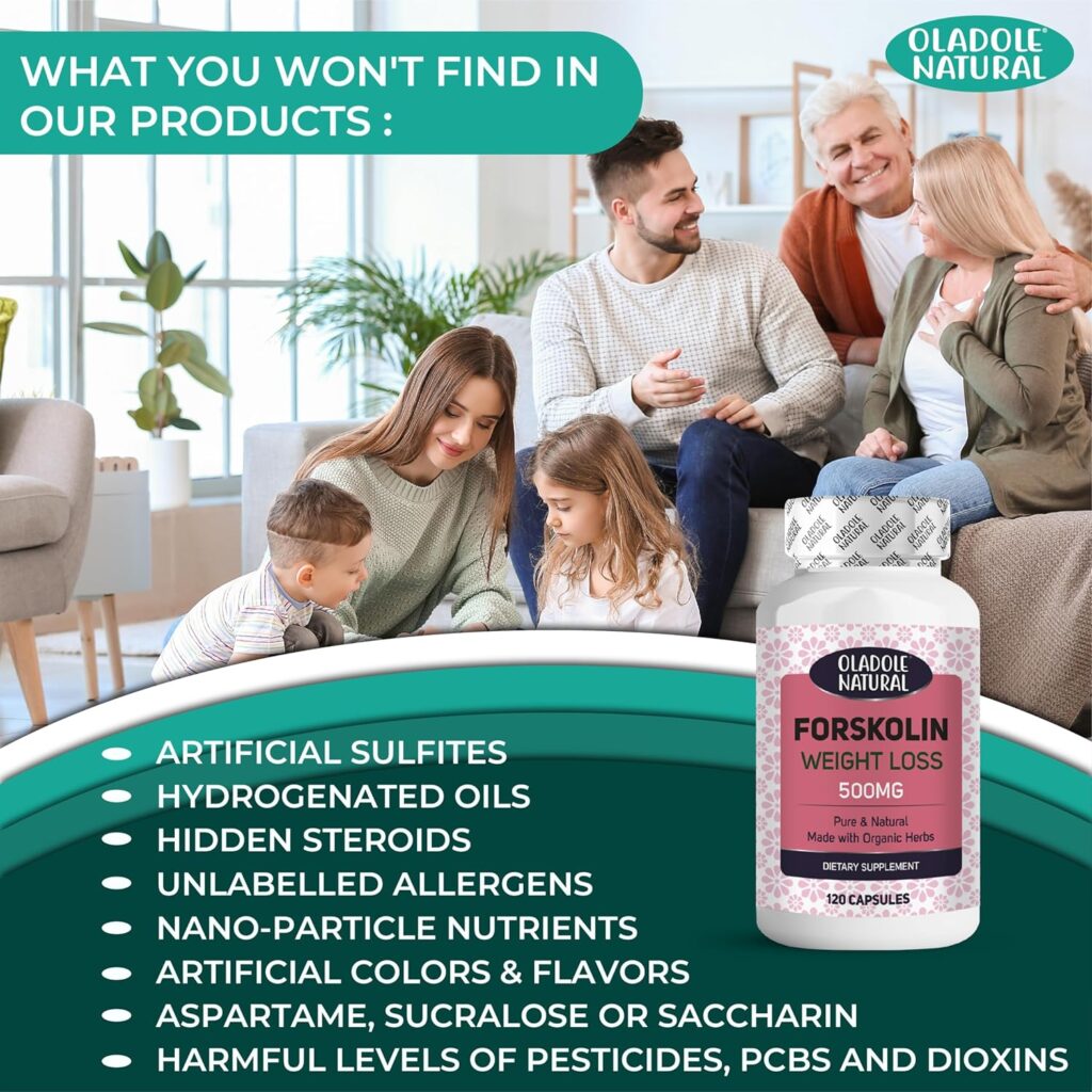Oladole Natural Forskolin Weight Loss - 500mg (120 Capsules) | Pure Forskolin Extract for Weight Management, Premium Herbal supplement for Digestion Booster, Heart Health | Non-GMO, Gluten-Free