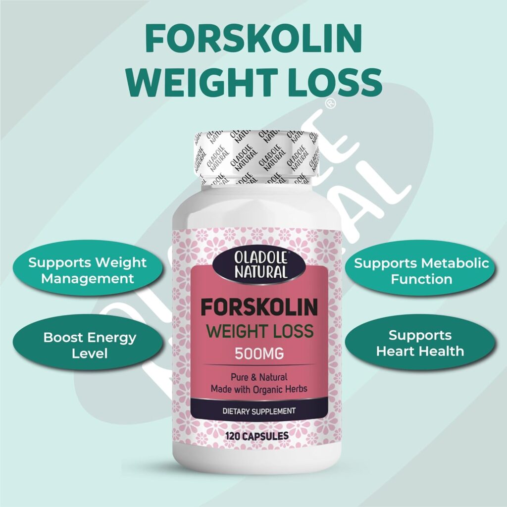 Oladole Natural Forskolin Weight Loss - 500mg (120 Capsules) | Pure Forskolin Extract for Weight Management, Premium Herbal supplement for Digestion Booster, Heart Health | Non-GMO, Gluten-Free