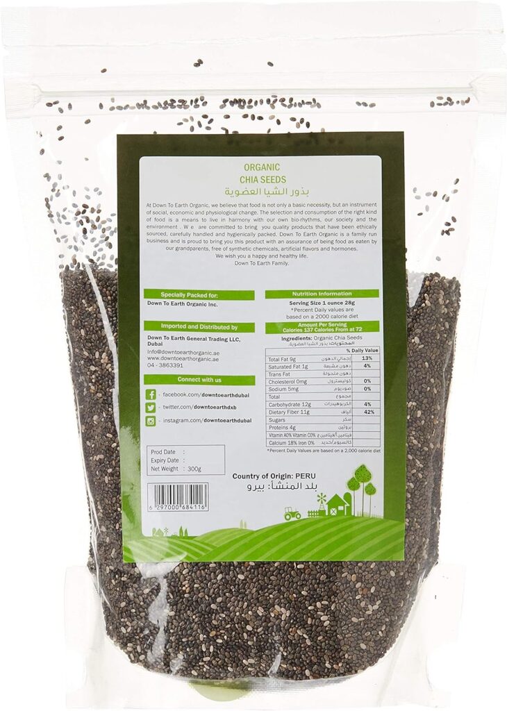 Organic Chia Seeds For Weight Loss By Down To Earth Foods, 100% Organic, Improves Digestive Health, Natural Black Chia seeds - 300 gms