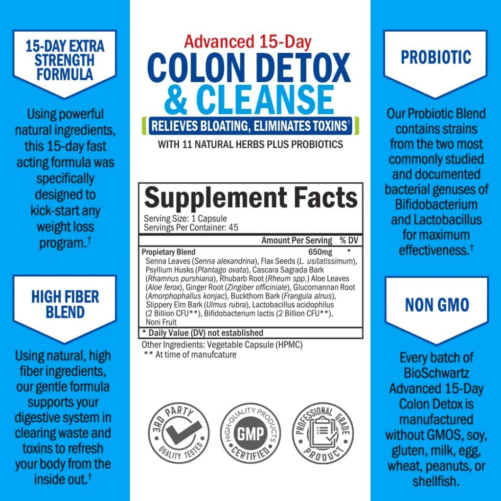 BioSchwartz 15-Day Fast Acting Colon Detox  Cleanser, Extra Strength Formula, 45 Veggie Caps