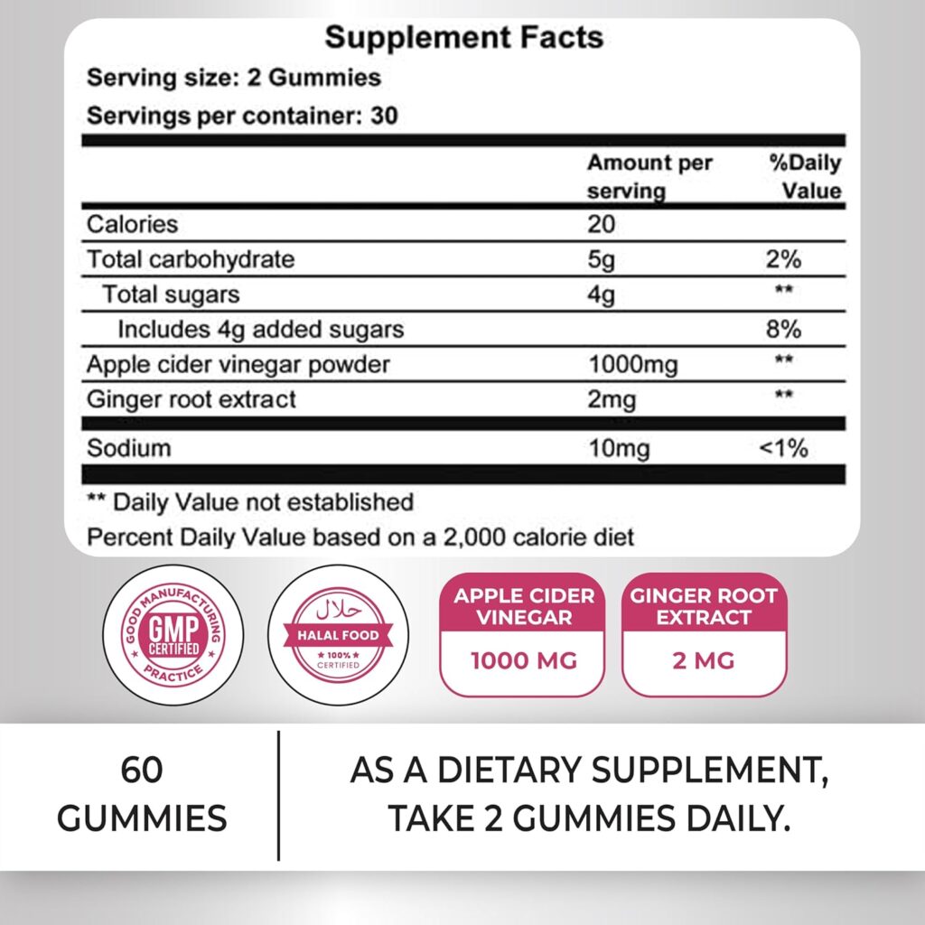 Lilfull Apple Cider Vinegar 1000mg 60 Vegan Gummies with Ginger Root Extract | Weight Management, Digestive Health, Detox  Cleansing, Immune Support, and Metabolism Boost | Non-GMO, Gluten-Free