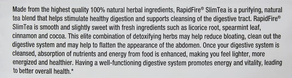 RAPID FIRE Rapidfire Slimtea 14-Day Herbal Teatox, Blend Of 14 Natural Herbs And Botanicals For Weight Loss, Servings