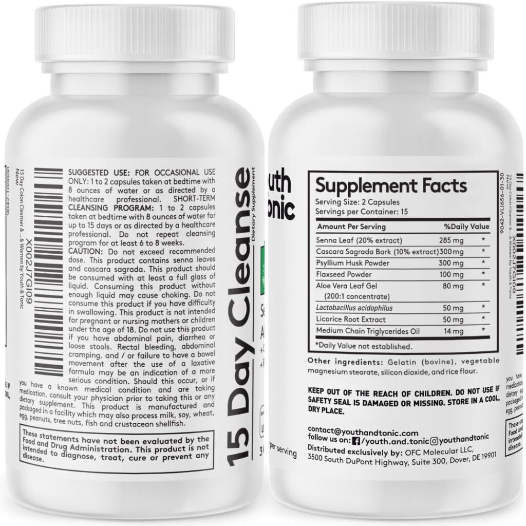 Youth  Tonic 15 Day Colon Cleanser  Detox for Waste Loss to Feel Lighter or Break The Plateau | Natural Cleanse Pills for Belly Bloat for Men  Women | 30 caps