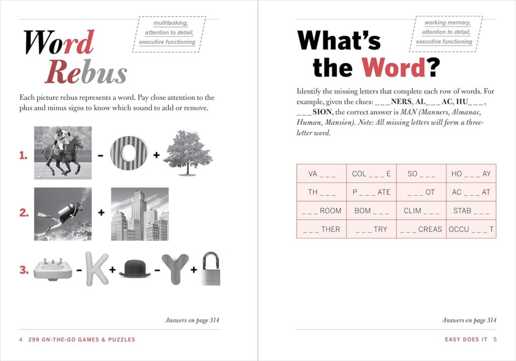 299 On-the-Go Games  Puzzles to Keep Your Brain Young: Minutes a Day to Mental Fitness     Paperback – Big Book, 1 October 2019