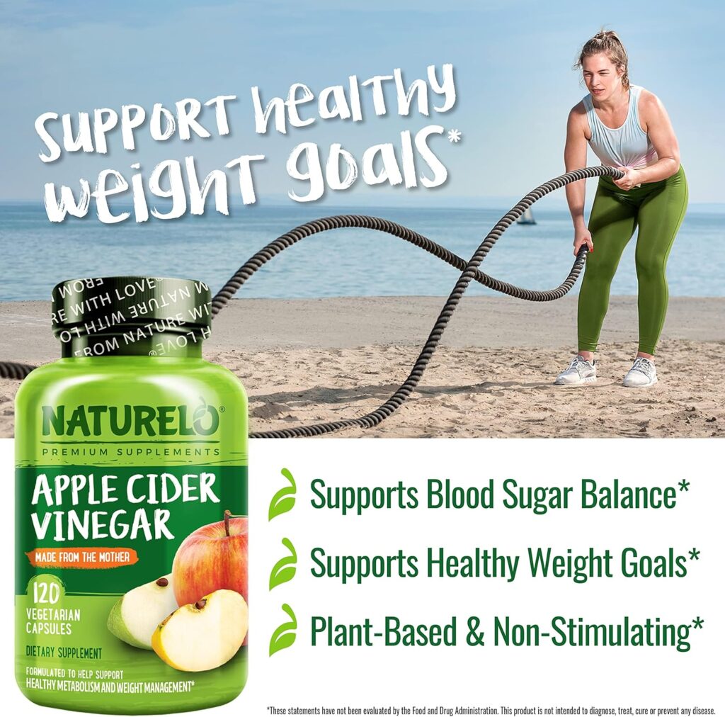NATURELO Apple Cider Vinegar Capsules - Natural ACV with Mother Supplement for Men  Women for Detox, Cleanse and Weight Management - 120 Vegan Capsules