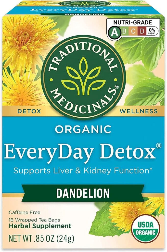Traditional Medicinals Organic Everyday Detox Tea Bags With Dandelion | Supports Healthy Liver  Kidney Function | Caffeine Free | Herbal Supplement | 16 Tea Bags (Pack of 1)