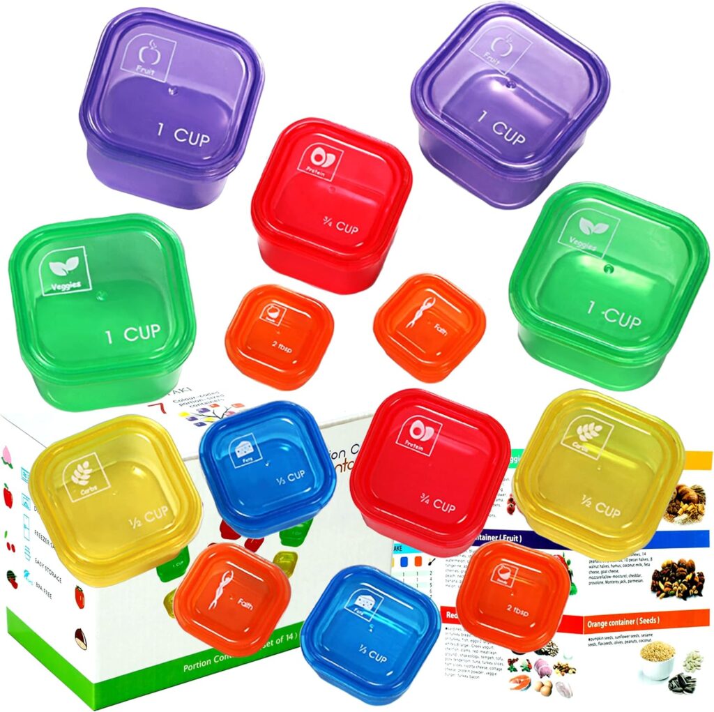 BHYTAKI Portion Control Containers, Double Set (14 Pieces) 21 Day Fix Container and Food Plan, 21 Day Food Portion Containers for Weight Loss with Tally Chart and Food Plan