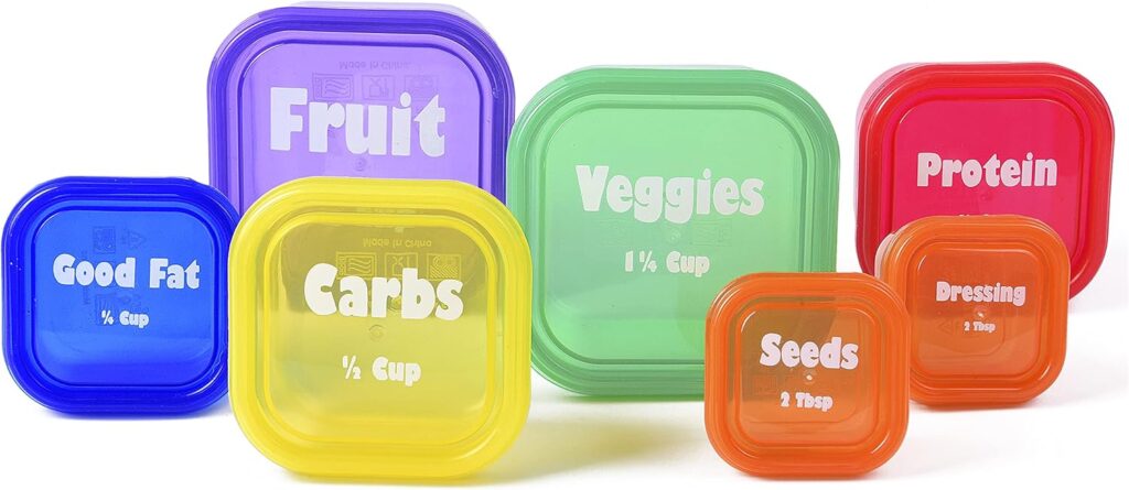 Efficient Nutrition Portion Control Containers DELUXE Kit (14-Piece) with COMPLETE GUIDE + 21 DAY PLANNER + RECIPE eBOOK - BPA FREE Color Coded Meal Prep System for Diet and Weight Loss