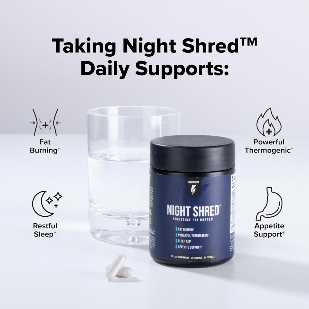 InnoSupps Inno Supps Night Shred - Night Time Fat Burner and Natural Sleep Support - Appee Suppressant and Weight Loss Support (60 Vegetarian Capsules)