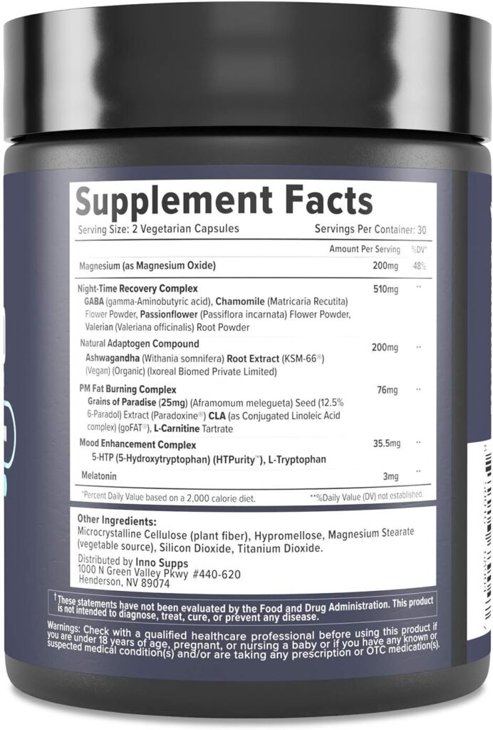 InnoSupps Inno Supps Night Shred - Night Time Fat Burner and Natural Sleep Support - Appee Suppressant and Weight Loss Support (60 Vegetarian Capsules)