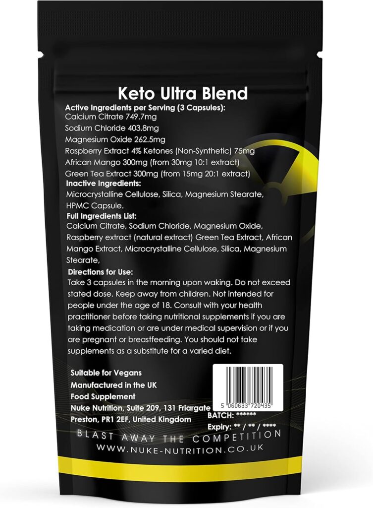 Nuke Nutrition Keto Diet Pills | 120 Capsules | Complete Weight Loss Pills that Work Fast | Ultra Max Strength Fat Burning Slimming Pills | Herbal Extracts Green Tea, African Mango  Raspberry | Vegan