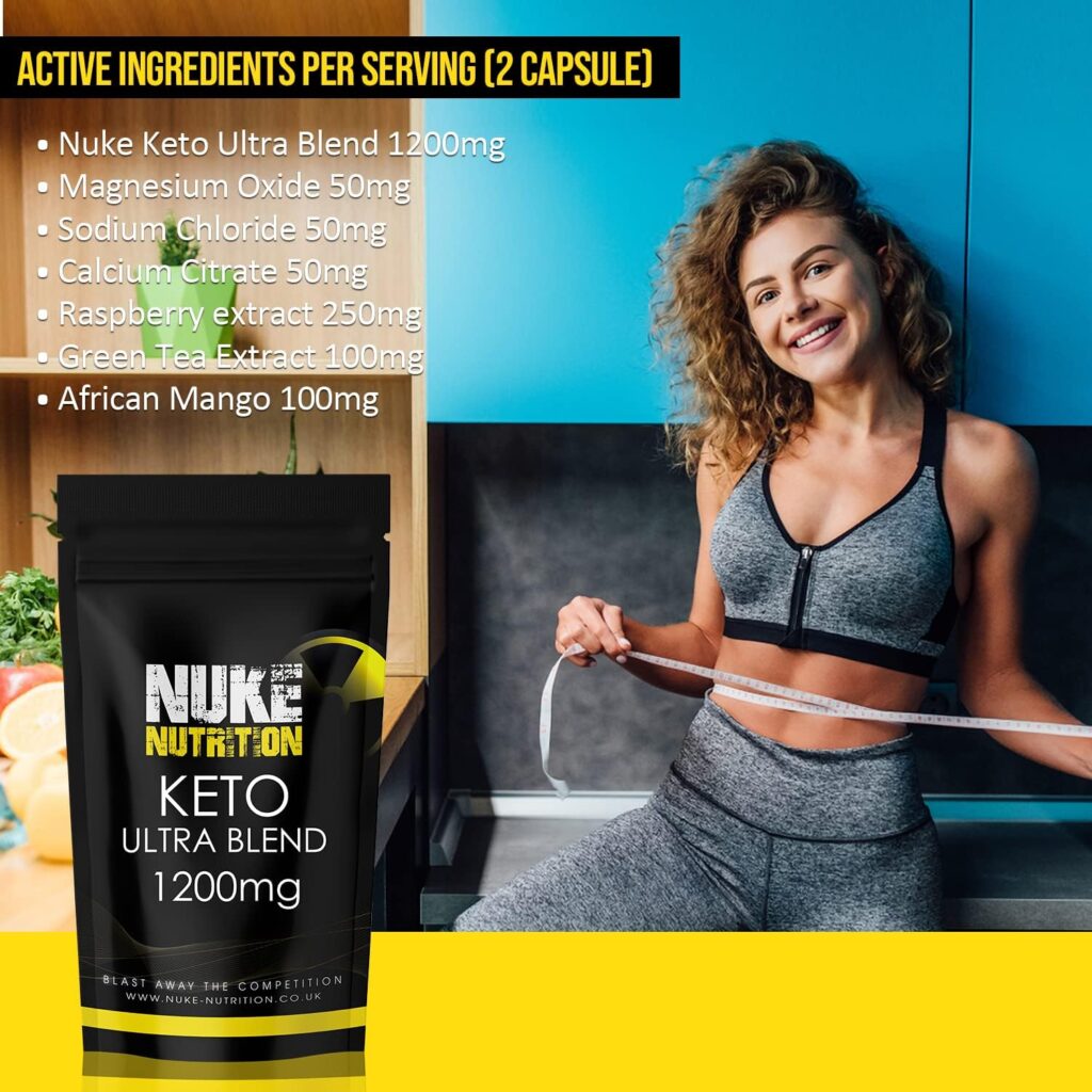 Nuke Nutrition Keto Diet Pills | 120 Capsules | Complete Weight Loss Pills that Work Fast | Ultra Max Strength Fat Burning Slimming Pills | Herbal Extracts Green Tea, African Mango  Raspberry | Vegan