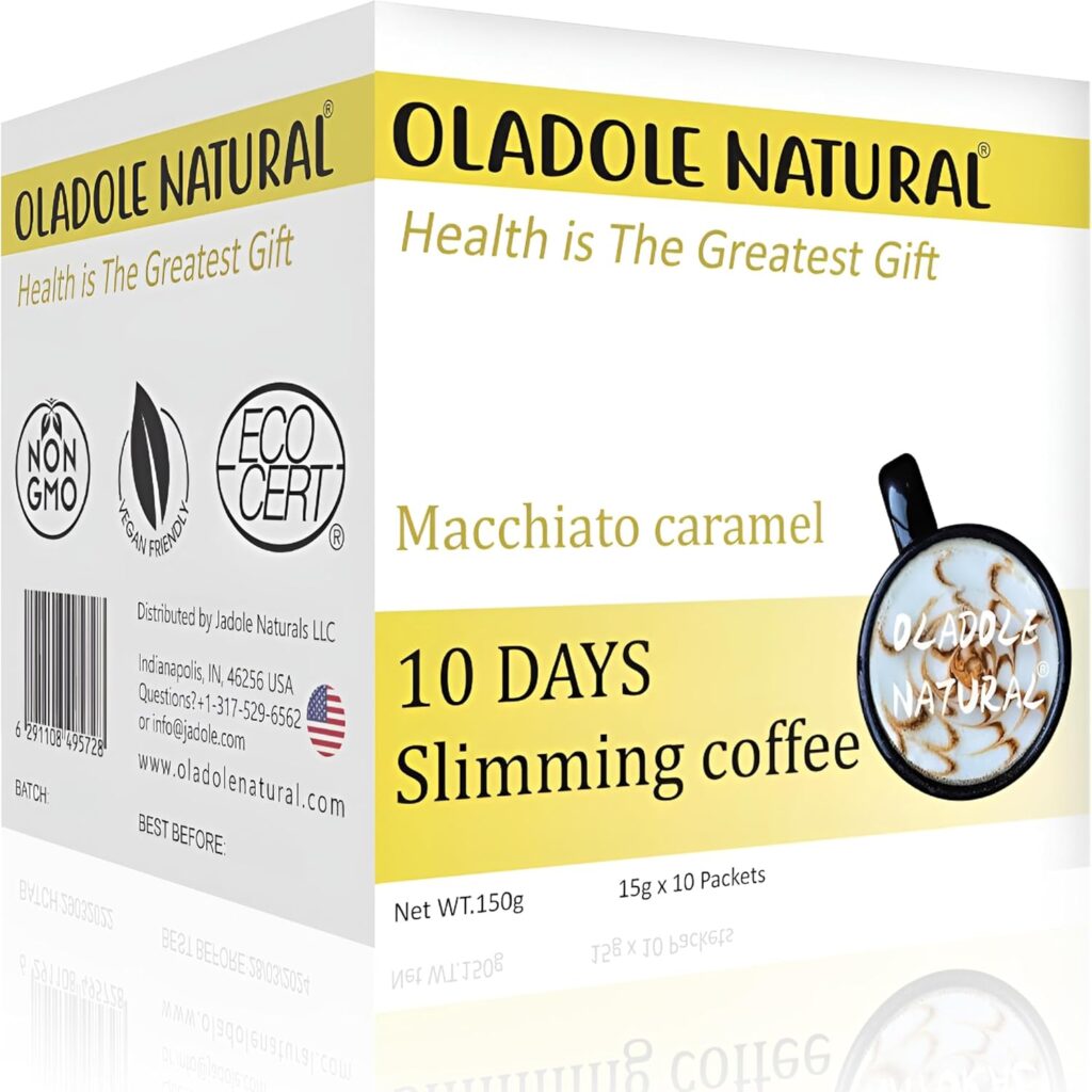 Oladole Natural Macchiato Caramel Slimming Coffee 15g 10 packets for Weight Management with Super Ingredients Acai Berry, Raspberry Ketone, Garcinia Cambogia, African Mango, Green Coffee  Tea Extract