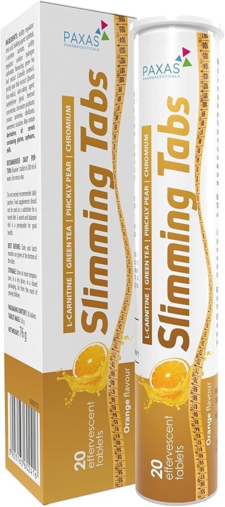 Paxas Slimming Tabs I 20 Effervescent Tablets I Orange Flavor I Weight Maintenance and Weight Control I L-Carnitine I Green Tea Extract I Pirckly Pear Extract